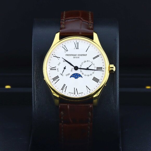 Frederique Constant Classics Moonphase, White Dial - Yellow Gold Plated on Strap - Picture 1 of 11